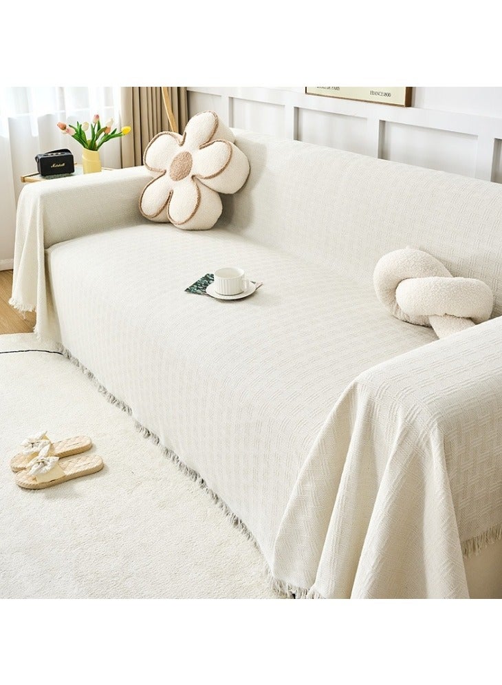 130x180cm Multi-purpose Sofa Cover Elegant Non-Slip Reversible Sofa Slipcovers Decorative Blanket for Sofa Nordic Style Sofa Cover with Decorative Fringes Scratch-Resistant Throws Chenille Throws for Sofas Large Four Seasons Sofa Throws High Density Sofa Cover Sofa Protector (Beige) 
