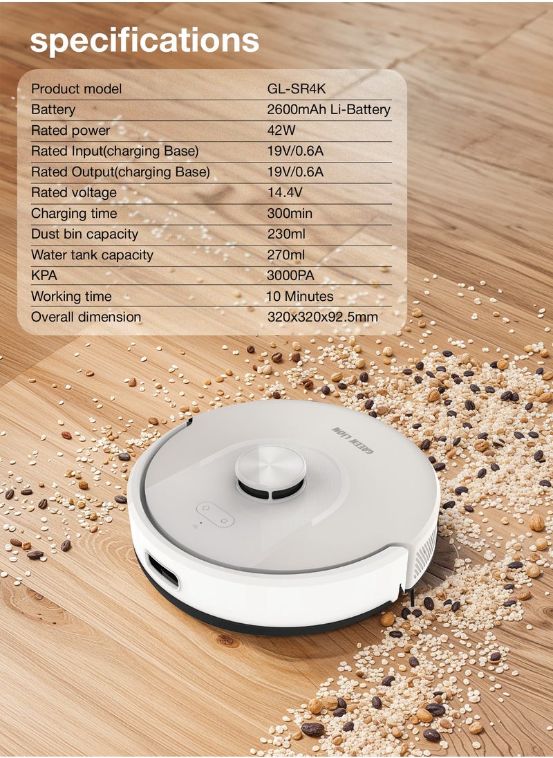Smart Robot Vacuum 3000PA / Vacuum & Mop / Room Mapping / Path Planning Vacuum Cleaner / Schedule Ahead / Efficiency Cleaning & Mopping/ Low Noise Vacuum for Pet Owners / Smart Robo Vacuum - White