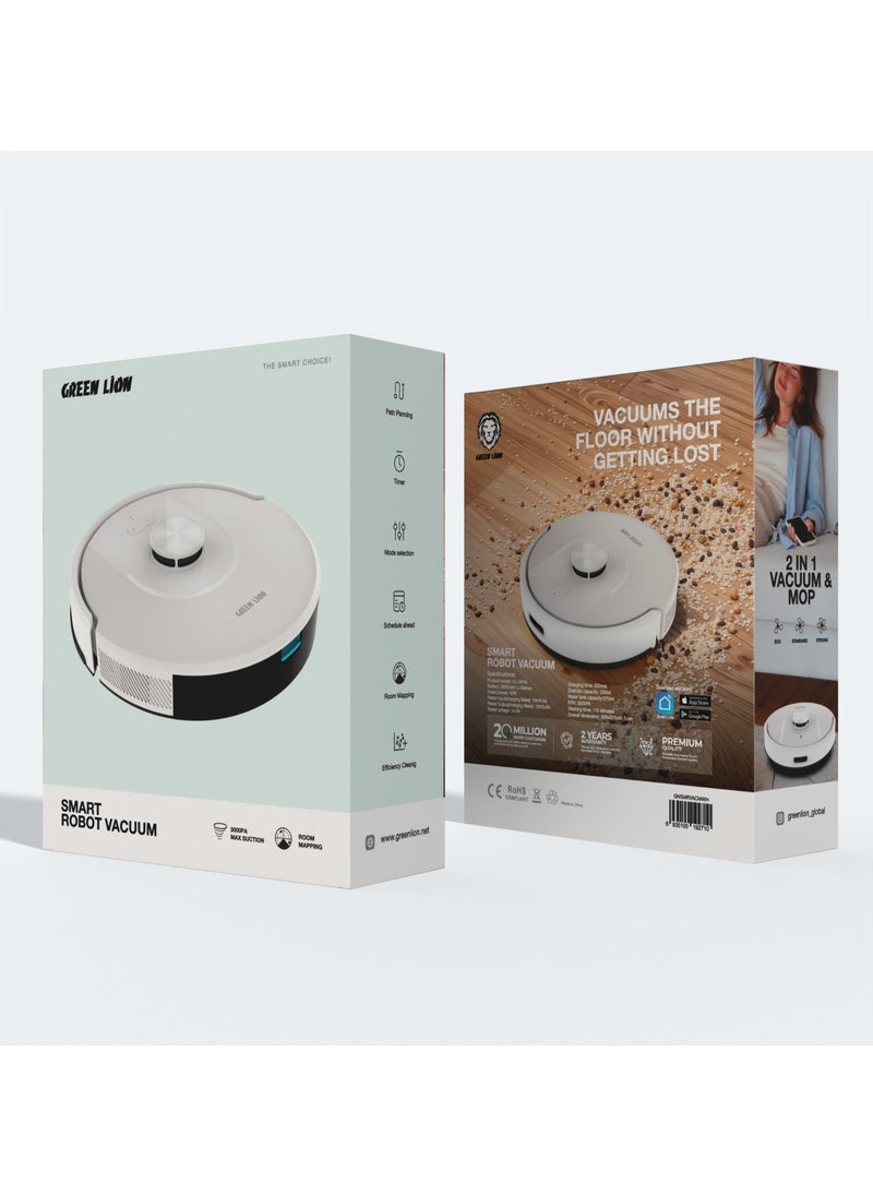 Smart Robot Vacuum 3000PA / Vacuum & Mop / Room Mapping / Path Planning Vacuum Cleaner / Schedule Ahead / Efficiency Cleaning & Mopping/ Low Noise Vacuum for Pet Owners / Smart Robo Vacuum - White