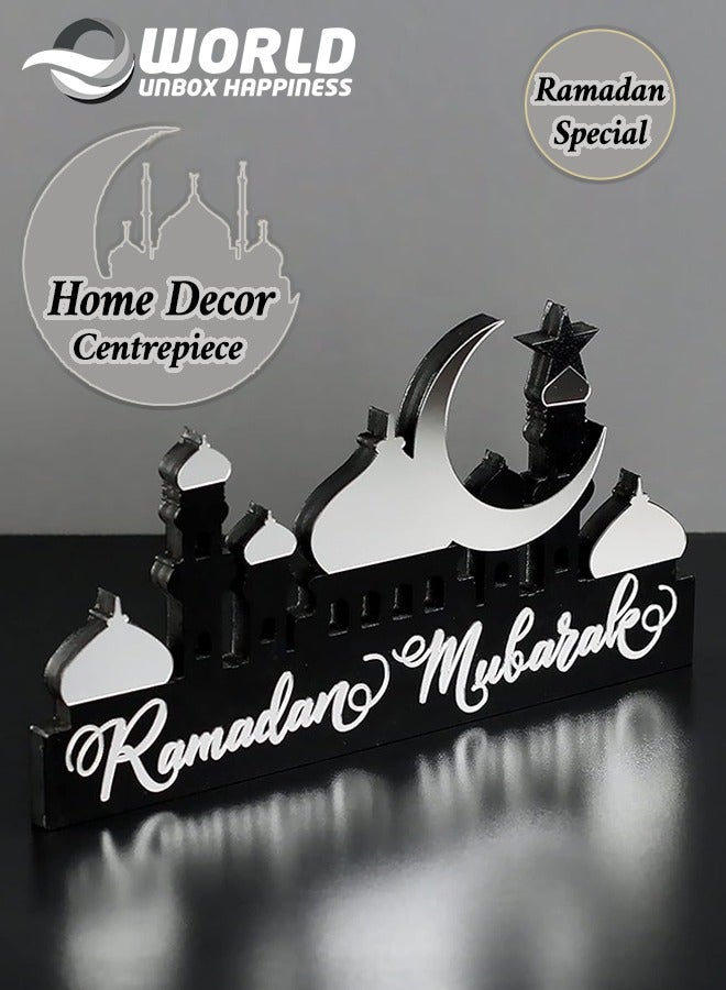 Eworld Wooden Acrylic Islamic Tabletop Decor, Elegant Ramadan Mubarak Decorations Crafted from Thick Eco-Friendly MDF with a Shiny Acrylic Layer for a Stunning Mirror Effect in Silver - Image 1