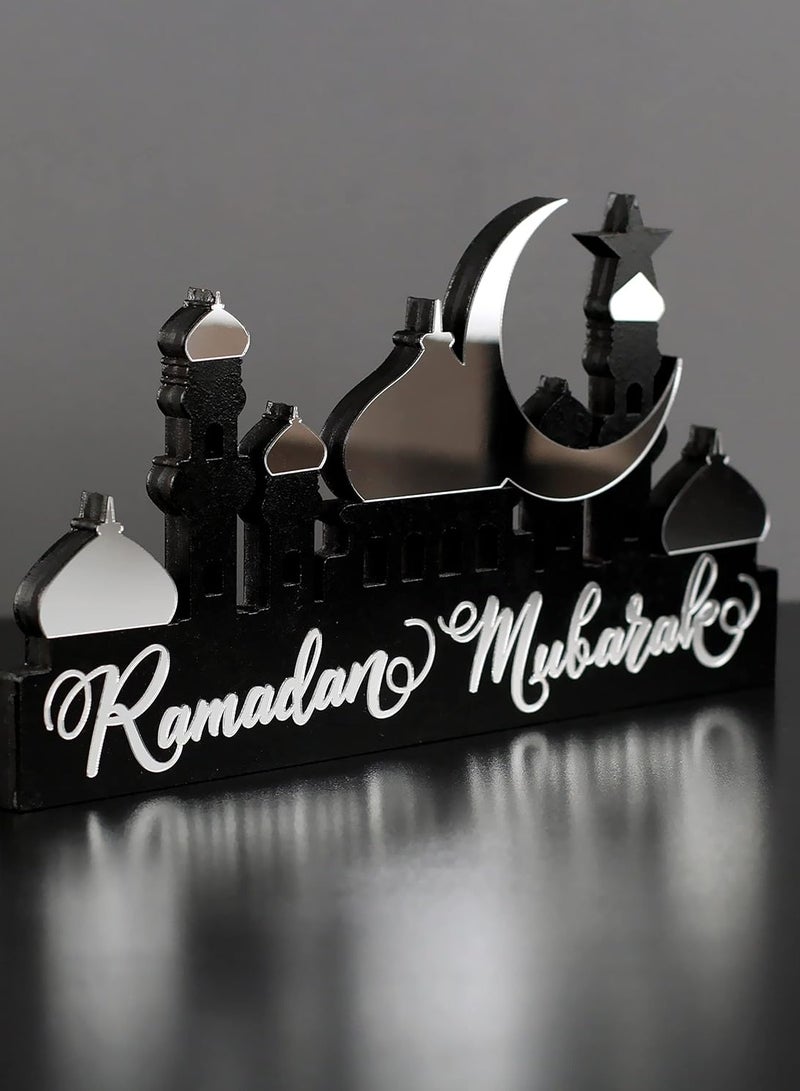 Eworld Wooden Acrylic Islamic Tabletop Decor, Elegant Ramadan Mubarak Decorations Crafted from Thick Eco-Friendly MDF with a Shiny Acrylic Layer for a Stunning Mirror Effect in Silver - Image 3