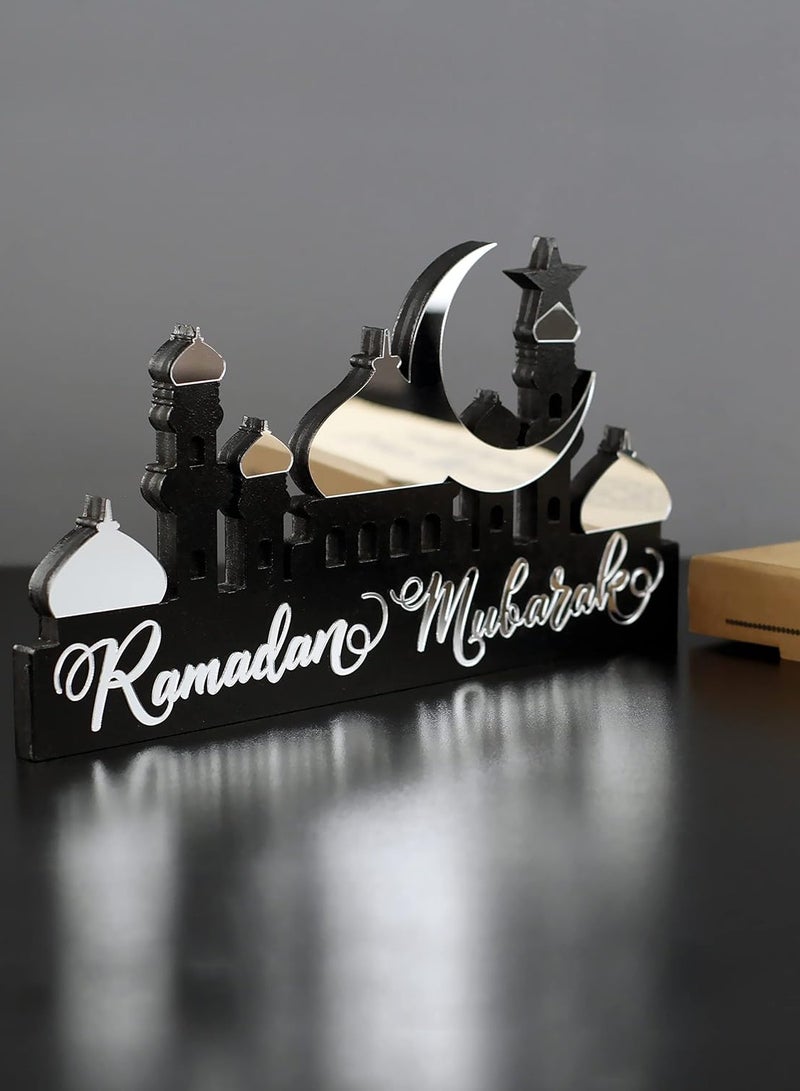 Eworld Wooden Acrylic Islamic Tabletop Decor, Elegant Ramadan Mubarak Decorations Crafted from Thick Eco-Friendly MDF with a Shiny Acrylic Layer for a Stunning Mirror Effect in Silver - Image 2