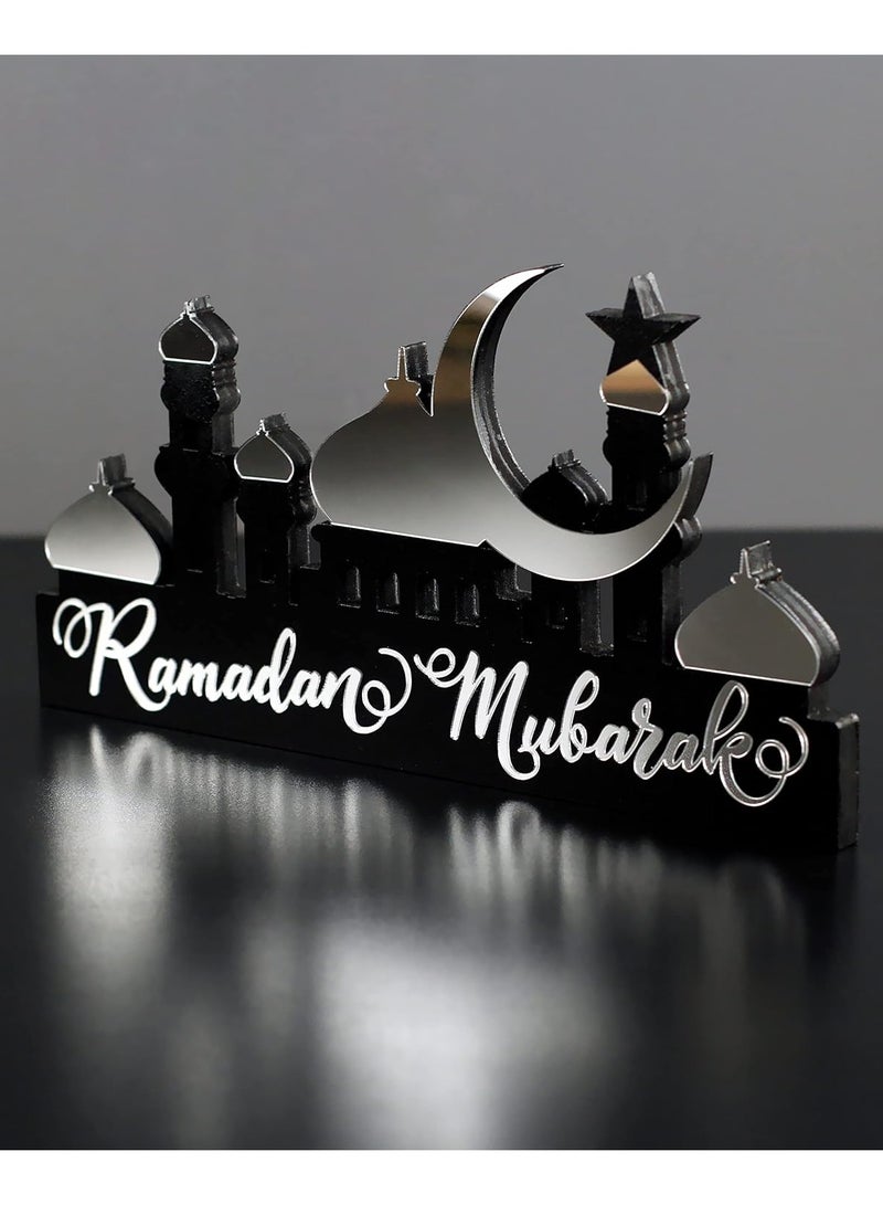 Eworld Wooden Acrylic Islamic Tabletop Decor, Elegant Ramadan Mubarak Decorations Crafted from Thick Eco-Friendly MDF with a Shiny Acrylic Layer for a Stunning Mirror Effect in Silver - Image 5