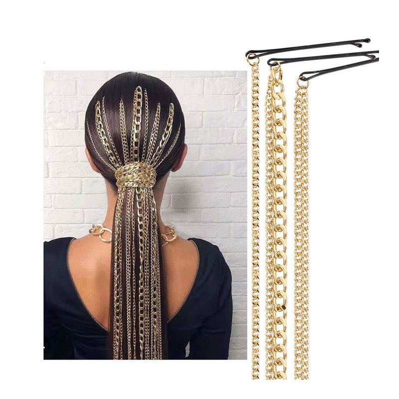 Campsis GoldTone Hair Chain Extensions 6 Piece Metal Clips Set Decorative Ponytail Accessories for Women