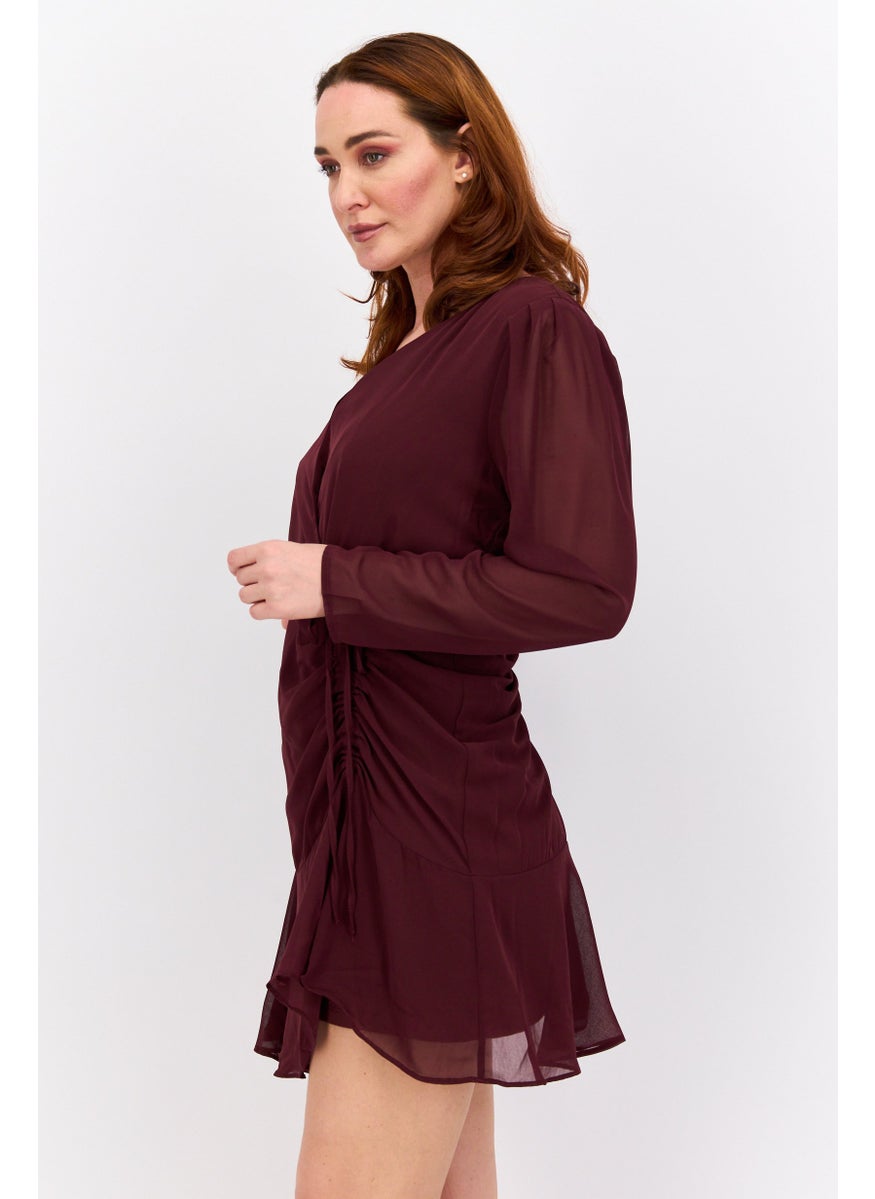 Black Tape - Women Solid Mini Dress, Maroon - Image 1