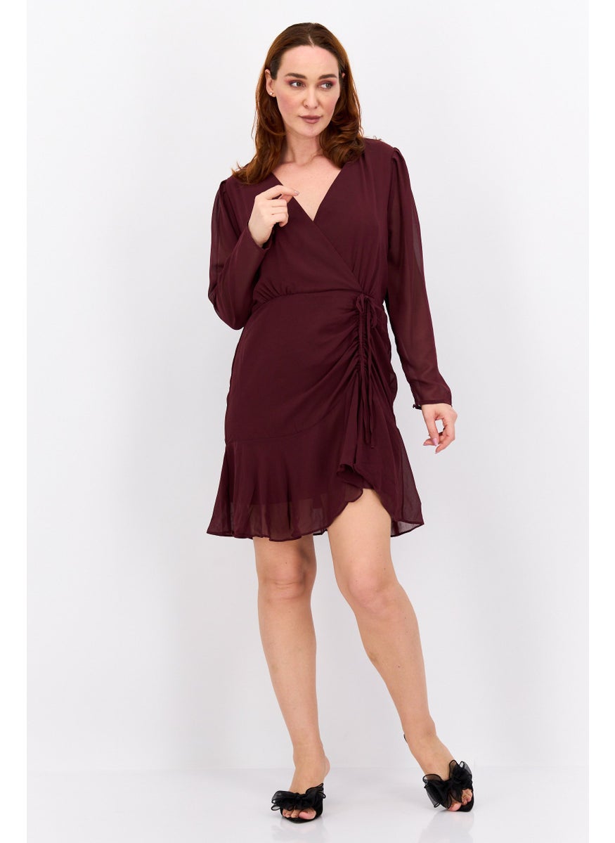 Black Tape - Women Solid Mini Dress, Maroon - Image 1