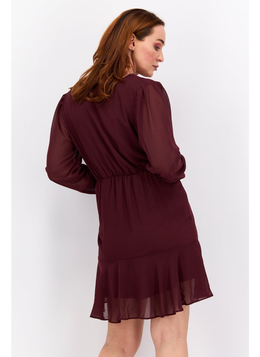 Black Tape - Women Solid Mini Dress, Maroon - Image 1