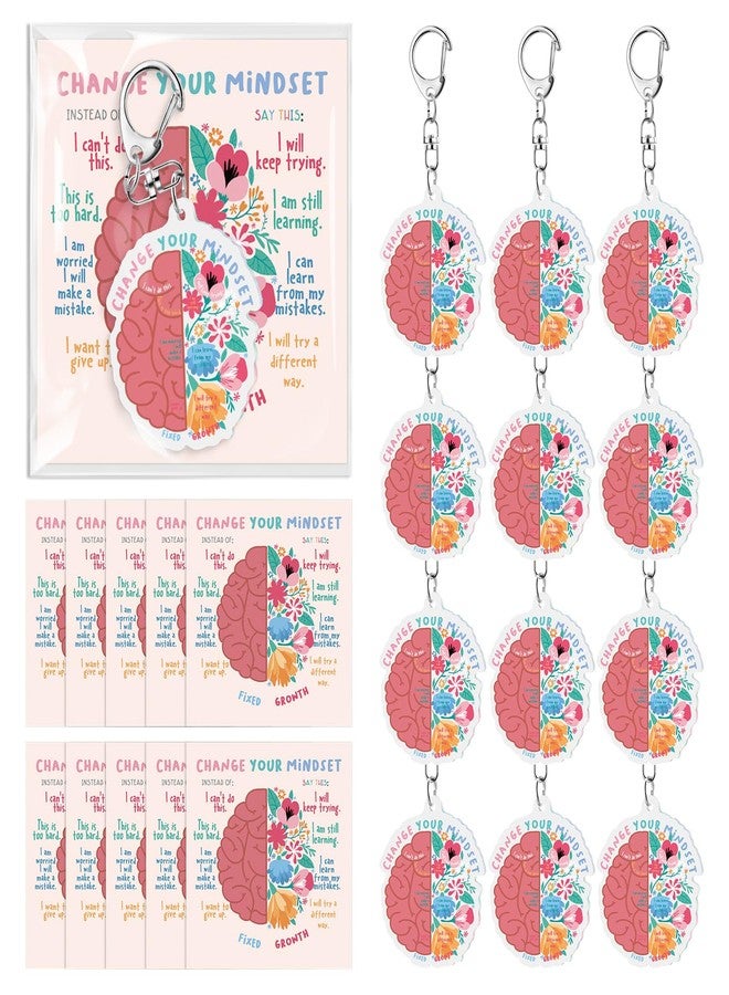 Equsion 25 Sets Growth Mindset Keychains Gifts Change Your Mindset Key Rings Christmas Inspirational Positive Sayings Keychain with Motivational Card Mental Health Gift for Therapist Staff Student - Image 1