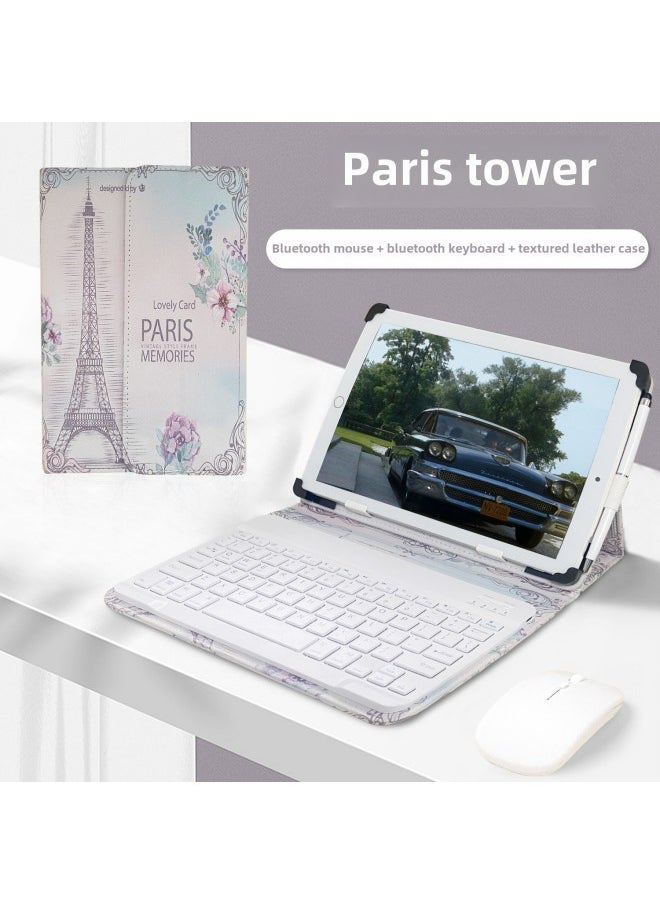 Wireless Bluetooth Keyboard And Mouse Suit For Apple Huawei Tablet PC Protective Cover 8-10.5 Inches Universal-Color:【paris Tower】 Protective Case + Rechargeable Bluetooth Keyboard + Rechargeable Bl - Image 1