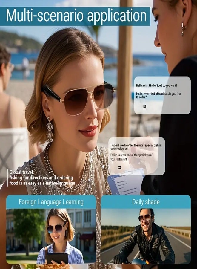 AI Smart Translation Glasses with UV Protection & Hi-Fi Sound | Wireless Bluetooth V5.4 | Luxury Metal Frame | Dual-Touch Control | Real-Time Language Translation | Ideal for Business, Travel & Sports | Unisex ,  Silvery Frame With Black - Image 4