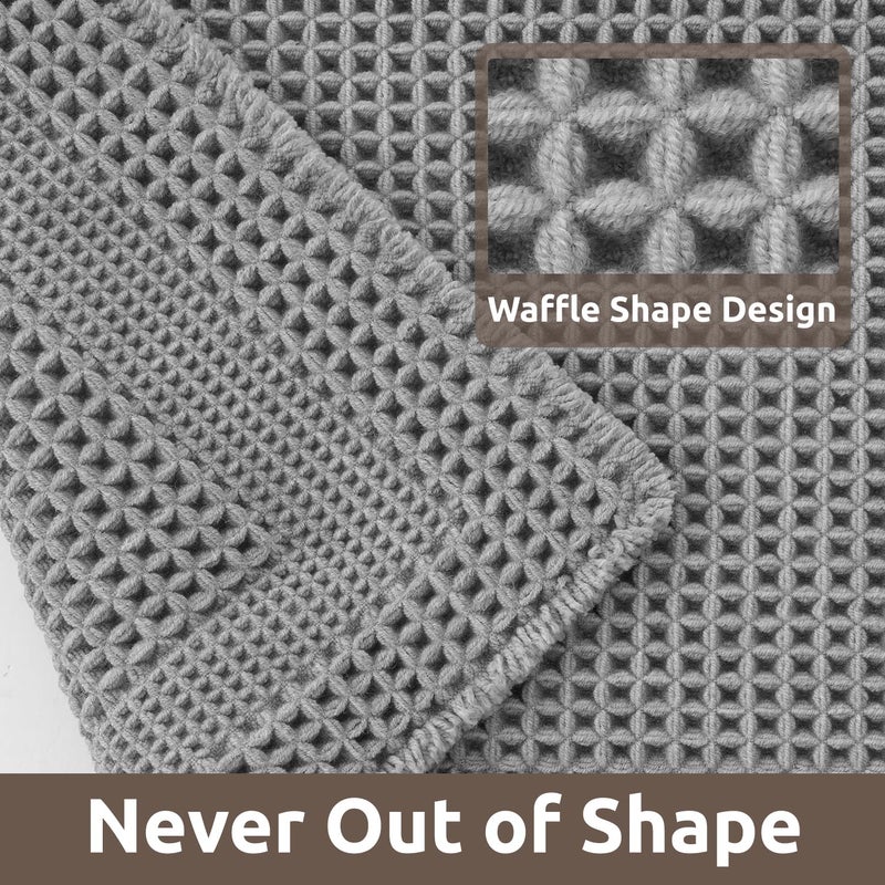AMOAMI Waffle Bath-Mat  Absorbent Bath Mats for Bathroom Non Slip  Machine Washable Bathroom Rugs with Tassels Ultra Soft Boho Bath Rugs for Bathroom Floor 24''x36'' Grey - Image 1