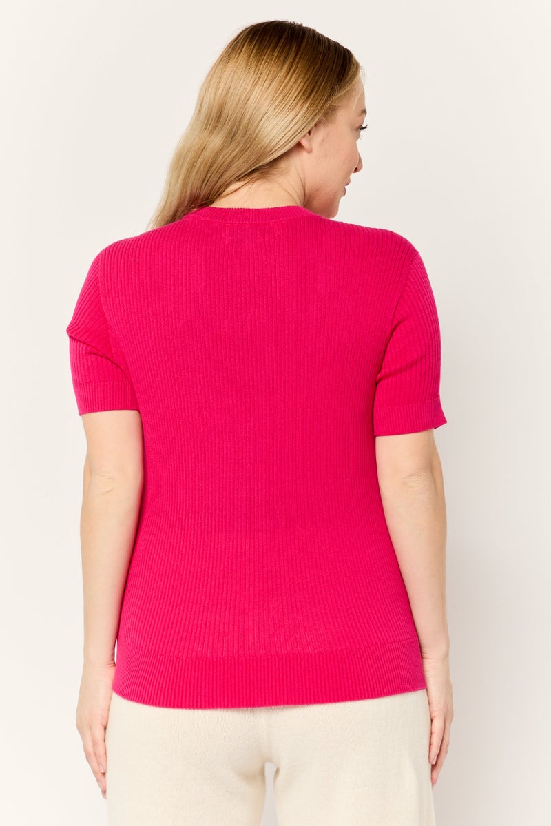ESPRIT Women Ribbed Neck Knitted Sweater, Pink - Image 3