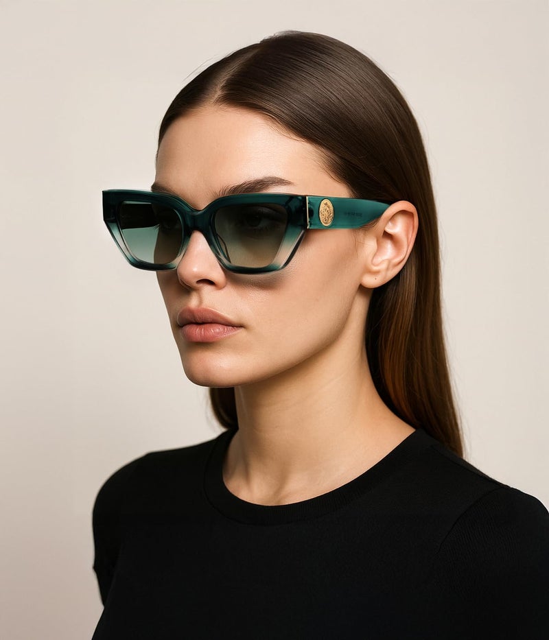 FEISEDY Women's Polarized Cat Eye Sunglasses - UV400 Protection, Trendy Design for Driving & Daily Wear B0299 Gradual Green - Image 2