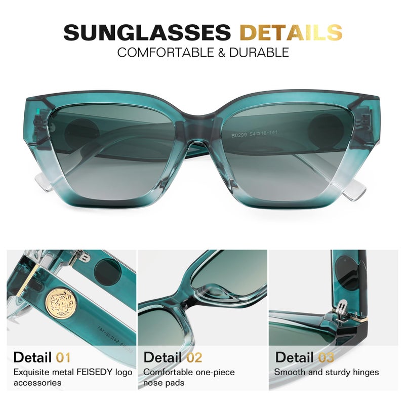 FEISEDY Women's Polarized Cat Eye Sunglasses - UV400 Protection, Trendy Design for Driving & Daily Wear B0299 Gradual Green - Image 4
