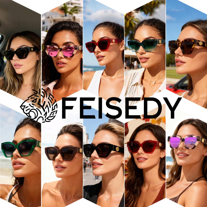 FEISEDY Women's Polarized Cat Eye Sunglasses - UV400 Protection, Trendy Design for Driving & Daily Wear B0299 Gradual Green - Image 3