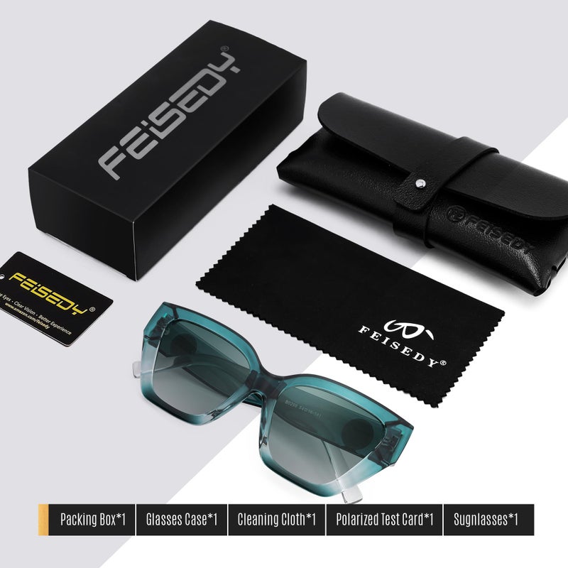FEISEDY Women's Polarized Cat Eye Sunglasses - UV400 Protection, Trendy Design for Driving & Daily Wear B0299 Gradual Green - Image 5