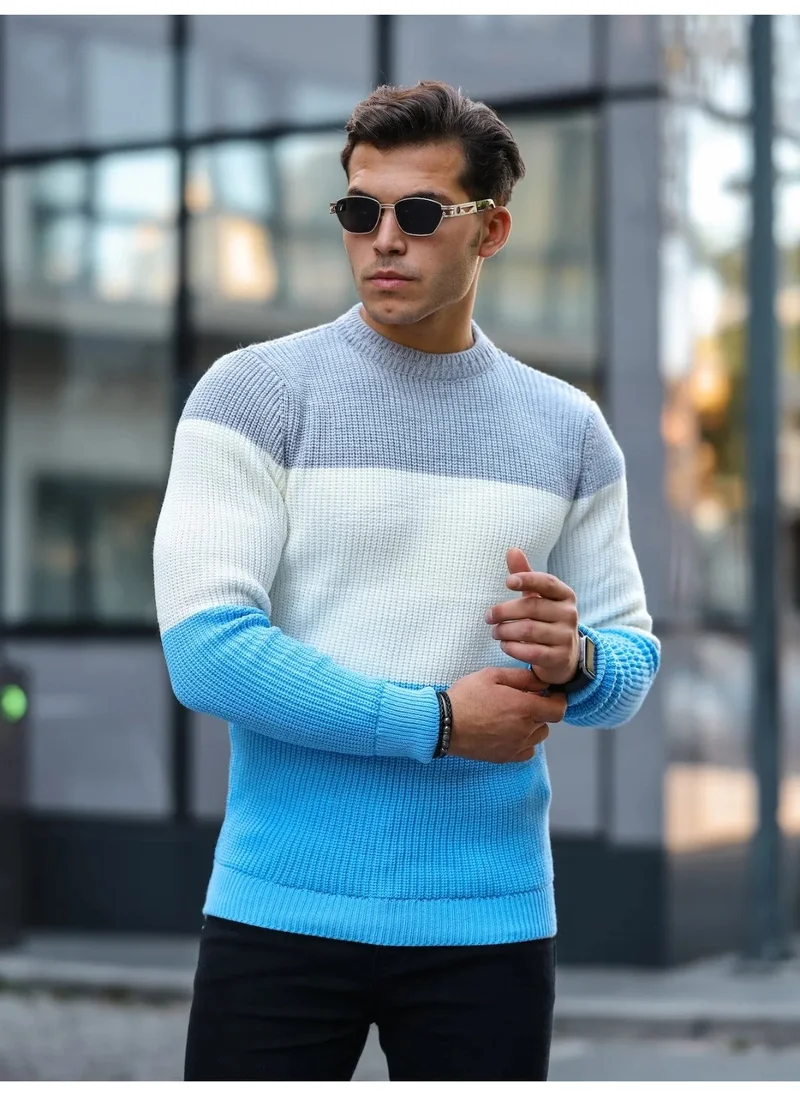 Valiberta Piece Pattern Crew Neck Men's Sweater - Blue