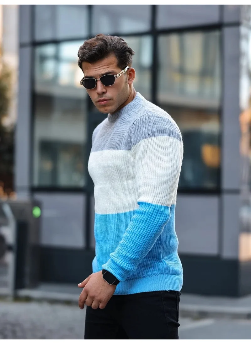 Valiberta Piece Pattern Crew Neck Men's Sweater - Blue