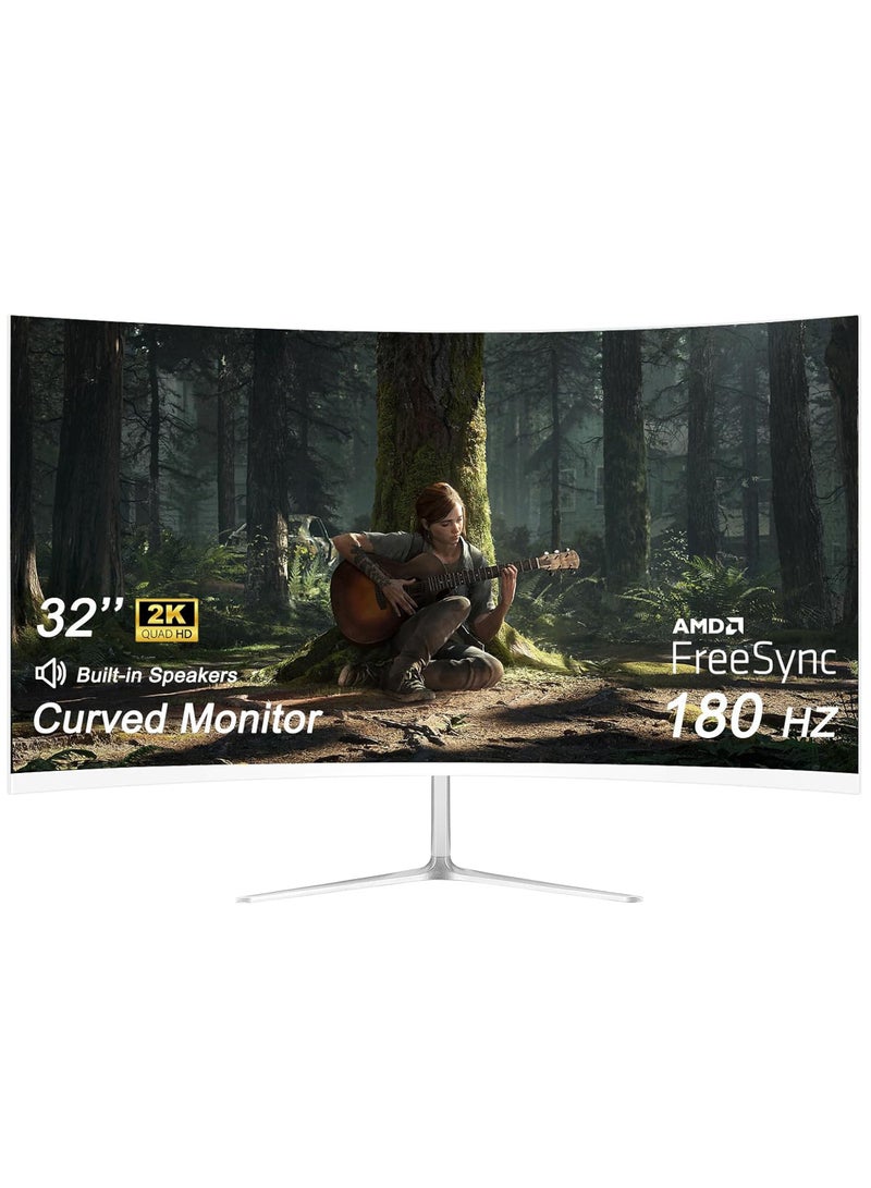 شاشة ألعاب منحنية 2K مقاس 32 بوصة بدقة Full HD 2560×1440، مع معدل تحديث 180 هرتز وتقنية حماية العين، وتقنية AMD FreeSync، وانحناء 1500R (أبيض) - Image 1