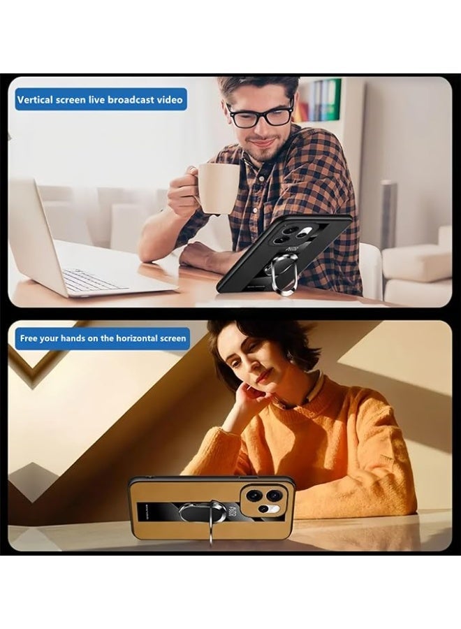 Compatible with OPPO Reno 15 Pro Case with Built in Metal Plate on Back Stand Support Magnetic Car Mount Metal Kickstand Safe to Hold with Ring Leather Cover - Image 2