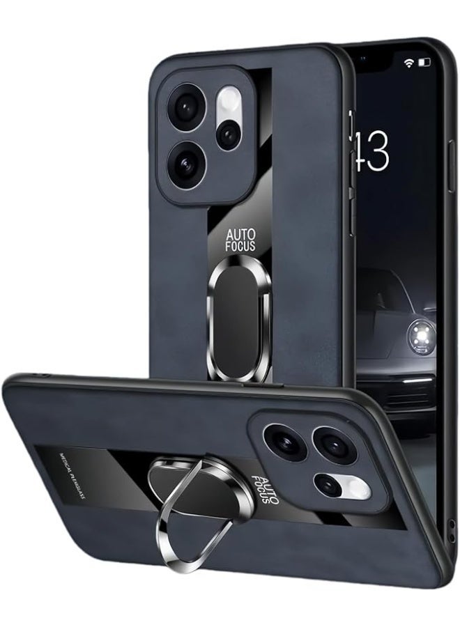 Compatible with OPPO Reno 15 Pro Case with Built in Metal Plate on Back Stand Support Magnetic Car Mount Metal Kickstand Safe to Hold with Ring Leather Cover - Image 1