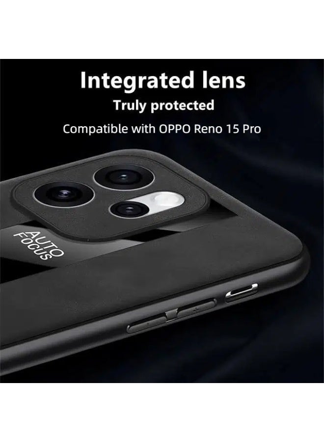 Compatible with OPPO Reno 15 Pro Case with Built in Metal Plate on Back Stand Support Magnetic Car Mount Metal Kickstand Safe to Hold with Ring Leather Cover - Image 4