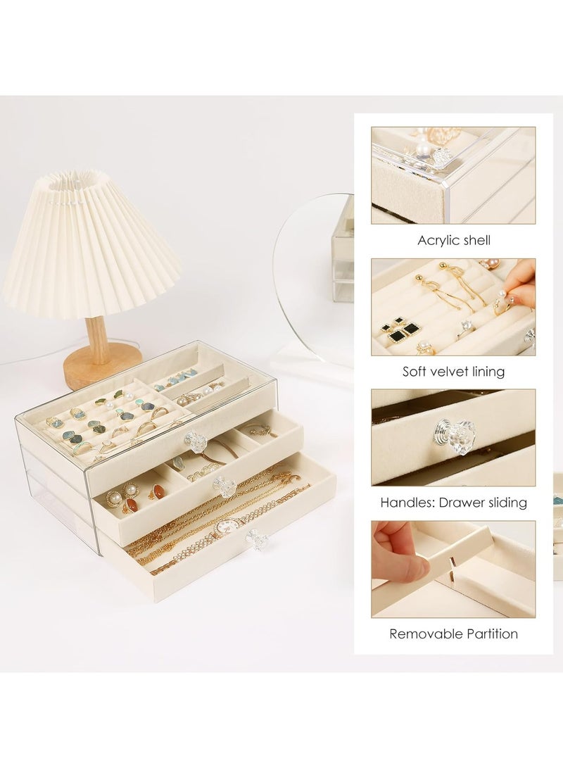 Earring Holder Organizer, Acrylic Jewelry Box with 3 Drawers, Earring Storage Box for Earrings, Rings, Necklaces, Bracelets, Jewelry Organizer and Storage for Women  - Image 3