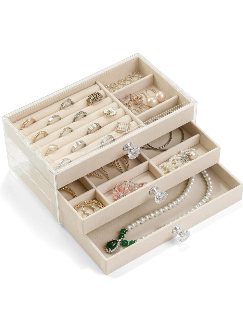 Earring Holder Organizer, Acrylic Jewelry Box with 3 Drawers, Earring Storage Box for Earrings, Rings, Necklaces, Bracelets, Jewelry Organizer and Storage for Women  - Image 1