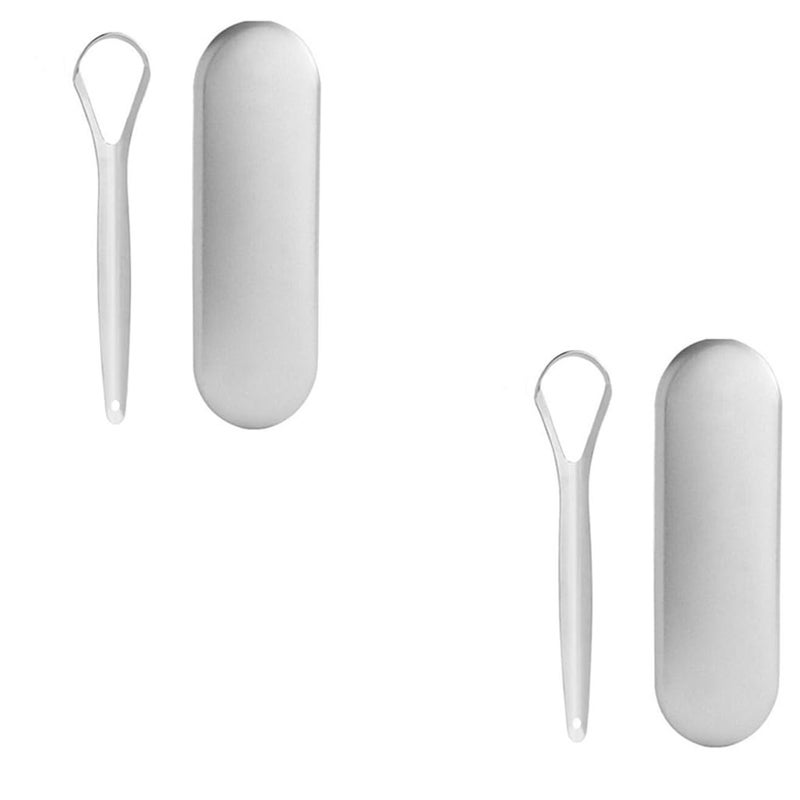 ZIBUYU® Stainless Steel Tongue Scraper 2 Pack Wide Mouth Design for Deep Cleaning Comes in Metal Box Fresher Breath & Oral Hygiene, Silver - Image 1