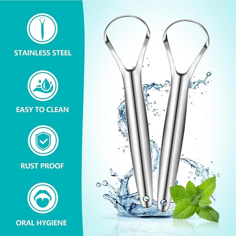 ZIBUYU® Stainless Steel Tongue Scraper 2 Pack Wide Mouth Design for Deep Cleaning Comes in Metal Box Fresher Breath & Oral Hygiene, Silver - Image 3
