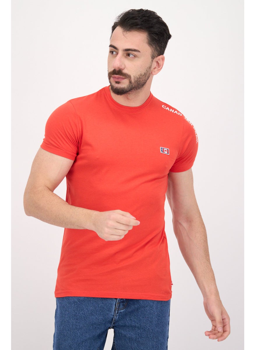 Canadian Peak Men Round Neck Short Sleeves Brand Logo T-Shirts, Red  - Image 1