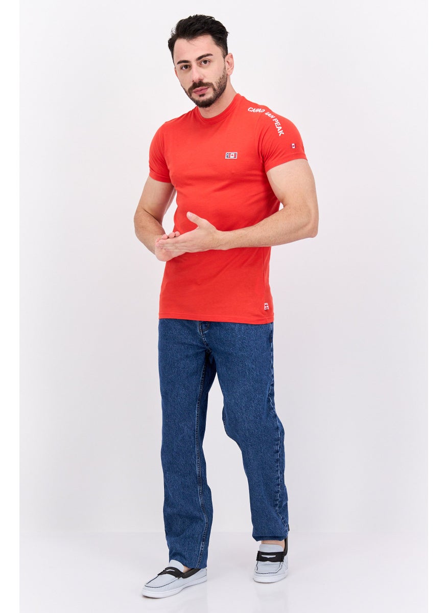 Canadian Peak Men Round Neck Short Sleeves Brand Logo T-Shirts, Red  - Image 3