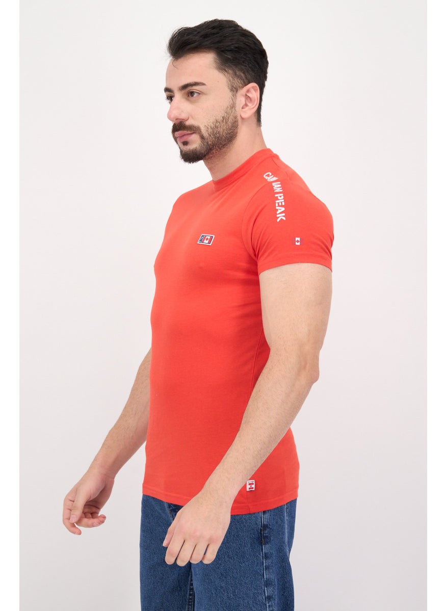 Canadian Peak Men Round Neck Short Sleeves Brand Logo T-Shirts, Red  - Image 4