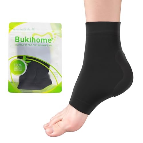 Bukihome Achilles Tendon Support Sleeves Gel Padded Compression Socks for Tendonitis Relief Breathable Ergonomic Fit 1 Pair of Regular Size Black - Image 2