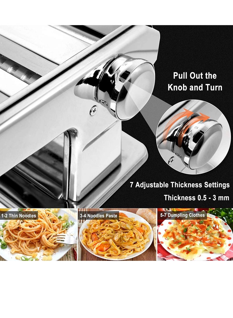 Stainless Steel Pasta Maker Machine, 7 Adjustable Thickness Settings Roller & 2 Width Blades Dough Cutter for Spaghetti, Lasagna or Ravioli Skins  - Image 3