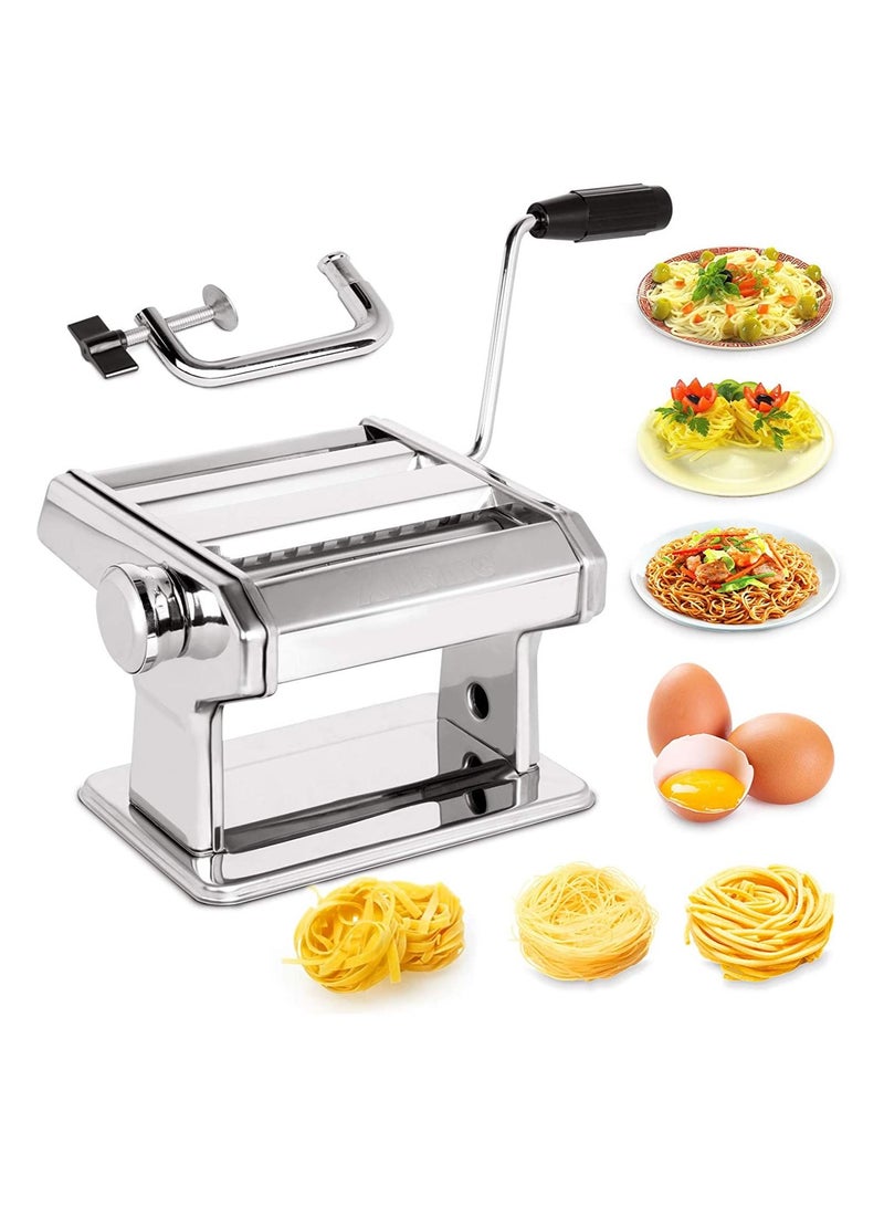 Stainless Steel Pasta Maker Machine, 7 Adjustable Thickness Settings Roller & 2 Width Blades Dough Cutter for Spaghetti, Lasagna or Ravioli Skins  - Image 1