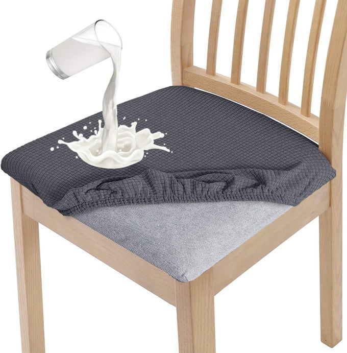 STYLISH WATERPROOF DINING CHAIR SEAT COVERS SET OF 6 HIGH STRETCH DINING CHAIR SEAT CUSHION SLIPCOVERS WASHABLE SEAT PROTECTOR FOR BANQUET KITCHEN PARTY HOTEL GREY SET OF 6