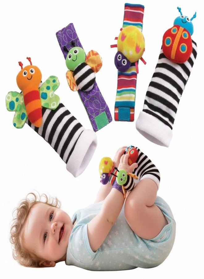 RECLUSE Baby Foot Finder Rattles Socks & Wrist Rattle Set for Infants 0-12 Months,Sensory Development Toy for Newborn Baby - Soft Plush Animal Hand & Foot Rattle Socks for Early Brain,Baby Shower Gift - Image 1