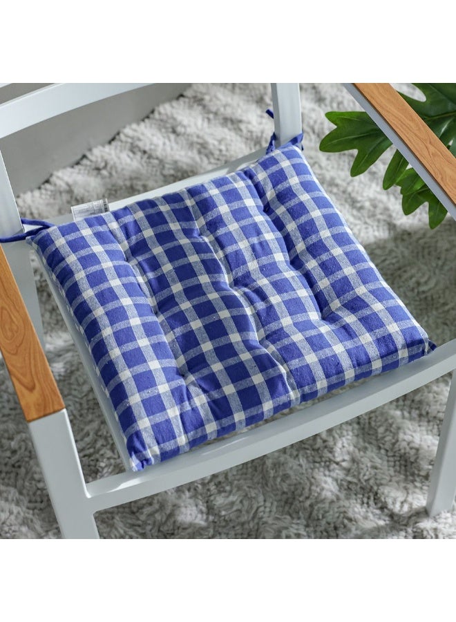 DANUBE HOME وسادة كرسي منسوجة بتصميم مربعات SS25-Aura - 40x40 سم أزرق/عاجي | وسادة قطنية/بوليستر أنيقة للكراسي الداخلية | وسادة مقعد مريحة لديكور المنزل - Image 1