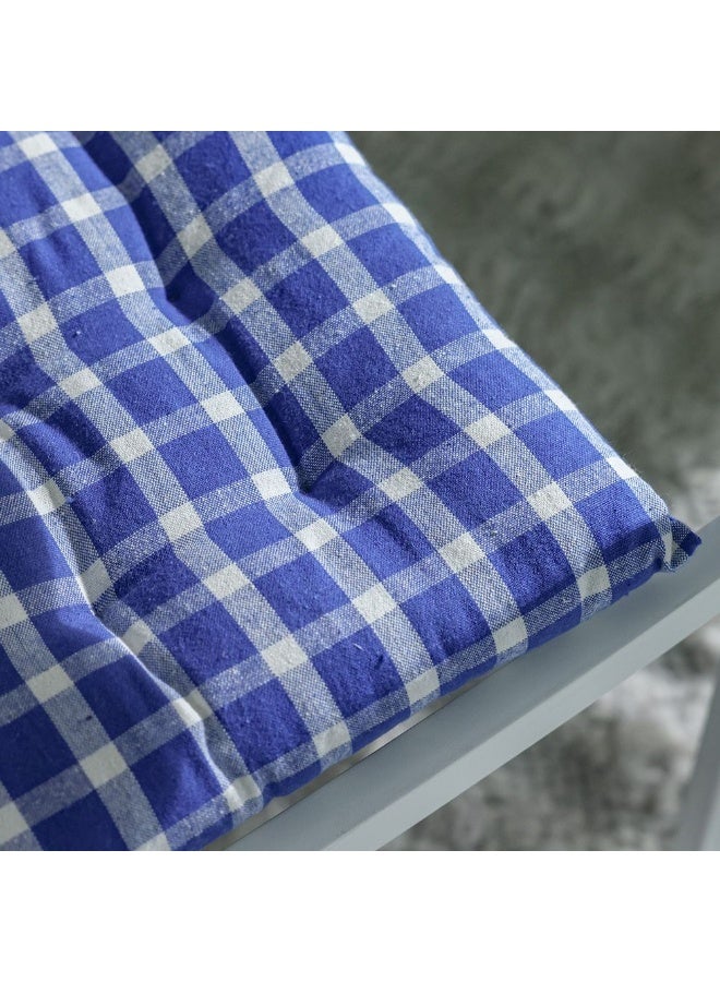 DANUBE HOME وسادة كرسي منسوجة بتصميم مربعات SS25-Aura - 40x40 سم أزرق/عاجي | وسادة قطنية/بوليستر أنيقة للكراسي الداخلية | وسادة مقعد مريحة لديكور المنزل - Image 2