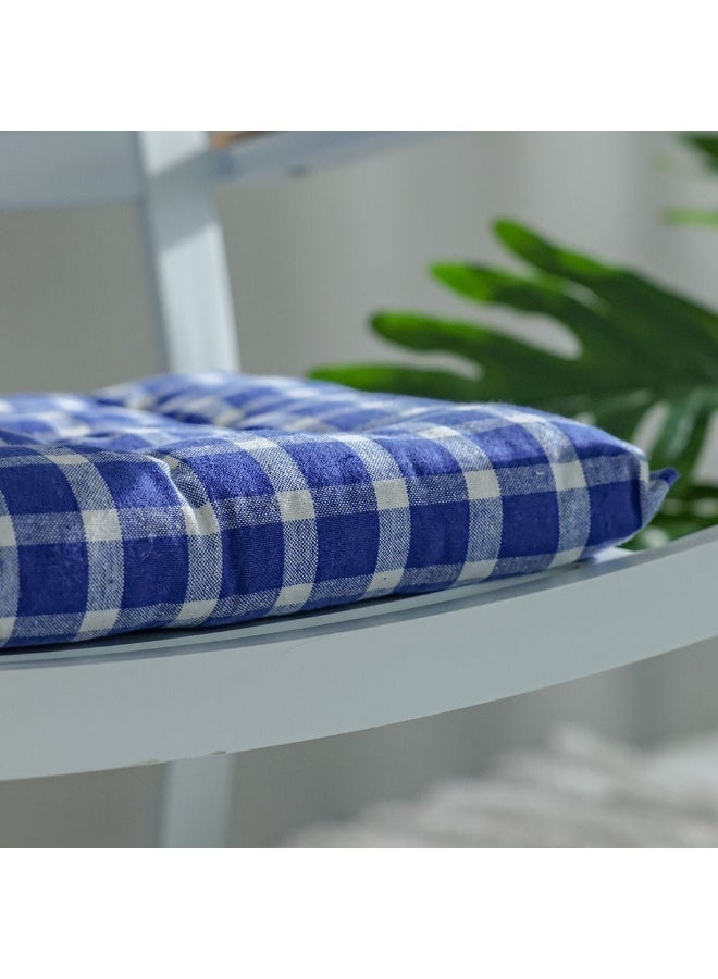 DANUBE HOME وسادة كرسي منسوجة بتصميم مربعات SS25-Aura - 40x40 سم أزرق/عاجي | وسادة قطنية/بوليستر أنيقة للكراسي الداخلية | وسادة مقعد مريحة لديكور المنزل - Image 3