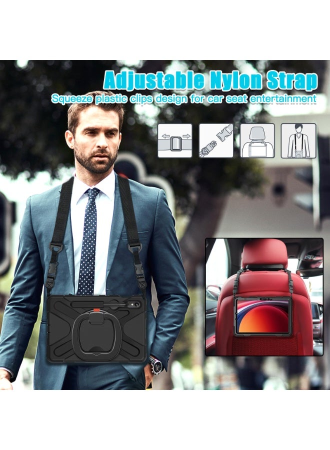 عام غطاء لوحي لسامسونج جالكسي تاب S10 FE 10.9 بوصة 2025 (SM-X520/X526B/X528U): غطاء متين مقاوم للصدمات مع حامل حلقة دوار 360°/مقبض يد/حامل قلم. - Image 2