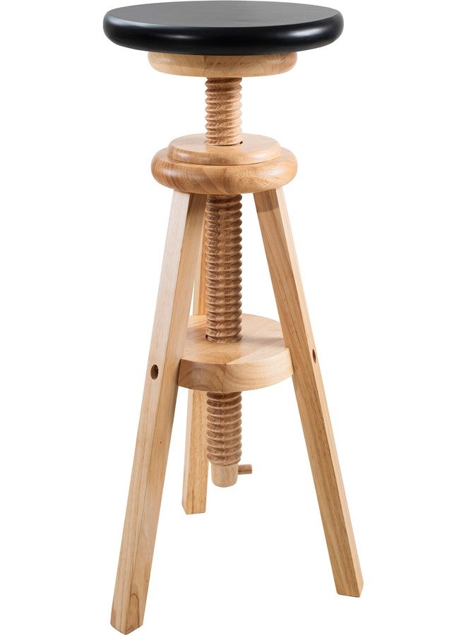 eHemco Swivel Solid Wood Adjustable Bar Stool, 18.9 to 25.2 Inches, Natural Base with Black Top - Image 1
