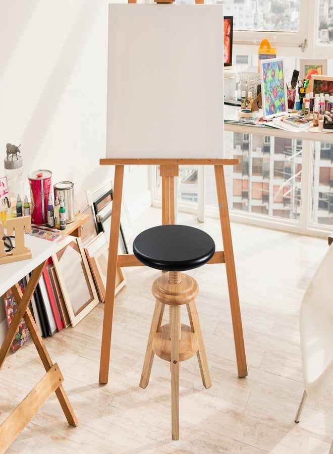 eHemco Swivel Solid Wood Adjustable Bar Stool, 18.9 to 25.2 Inches, Natural Base with Black Top - Image 2
