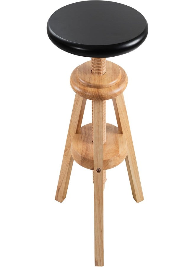 eHemco Swivel Solid Wood Adjustable Bar Stool, 18.9 to 25.2 Inches, Natural Base with Black Top - Image 4