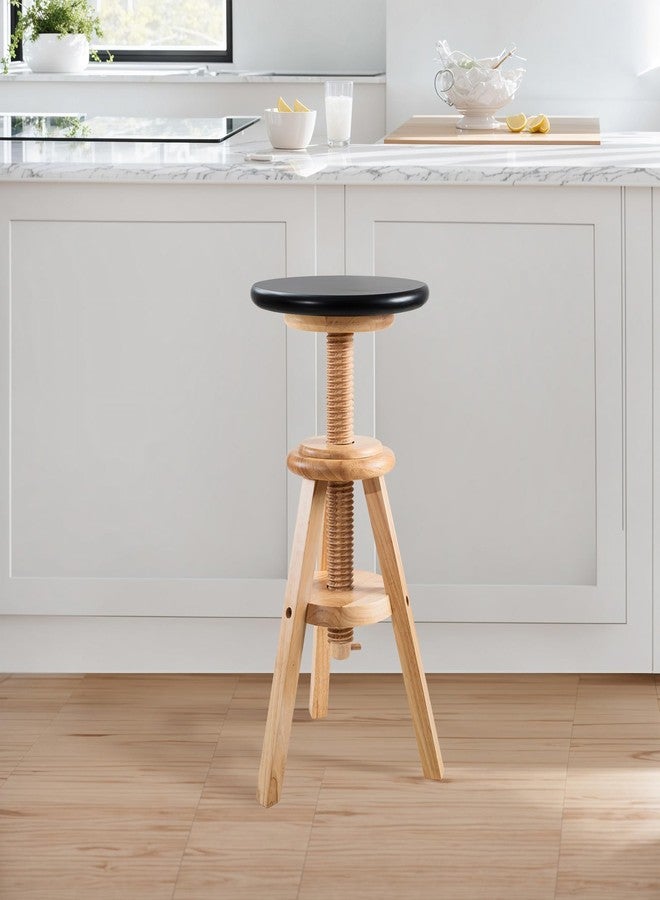 eHemco Swivel Solid Wood Adjustable Bar Stool, 18.9 to 25.2 Inches, Natural Base with Black Top - Image 3