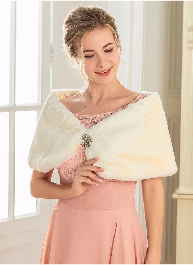 JAKAWIN JAKAWIN Women’s Faux Rabbit Fur Wraps and Shawls Bride Wedding Fur Stole Bridal Fur Shrug for Women and Girls (S-M,Beige)  - Image 3