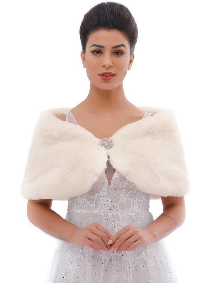 JAKAWIN JAKAWIN Women’s Faux Rabbit Fur Wraps and Shawls Bride Wedding Fur Stole Bridal Fur Shrug for Women and Girls (S-M,Beige)  - Image 1