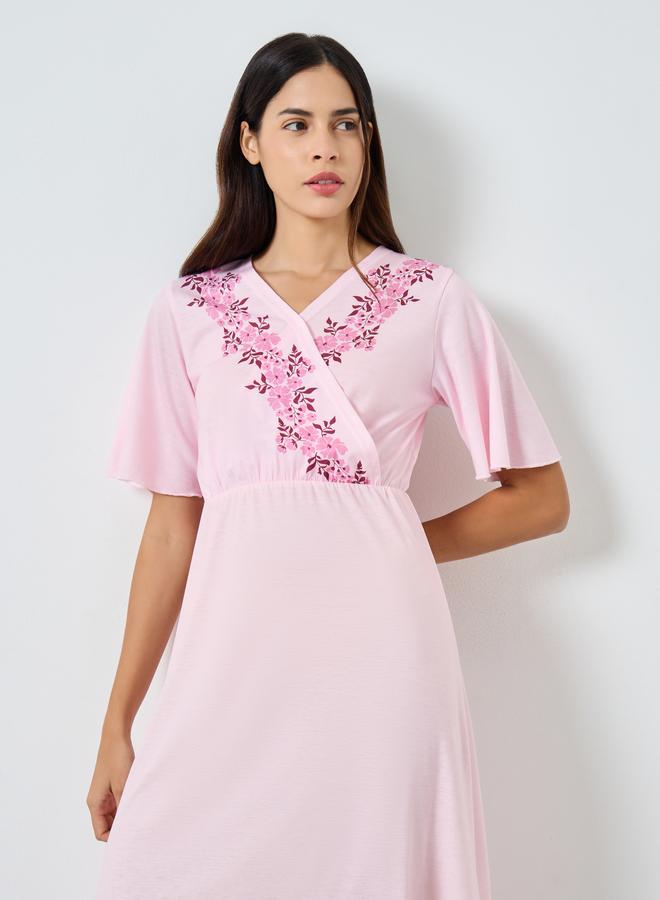 Styli Pink Floral Print Wrap Nightdress - Image 2