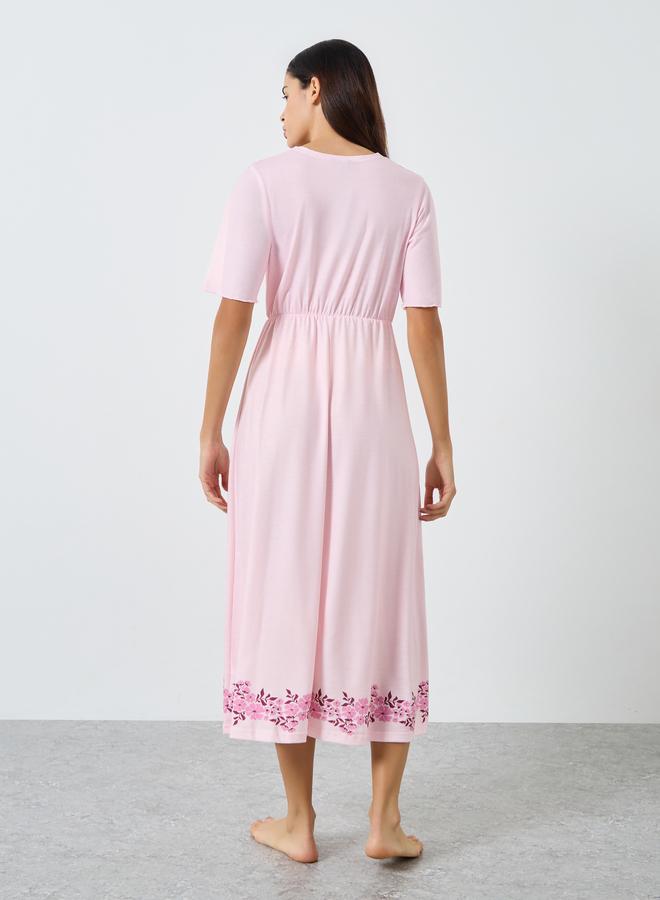 Styli Pink Floral Print Wrap Nightdress - Image 4